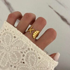 Sku0012 Retro Gold‎ Shell Shape Women Fashion Ring Stainless steel + gift bag